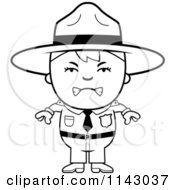 Cartoon Clipart Of A Black And White Mad Forest Ranger Boy Vector Outlined Coloring Page by Cory Thoman