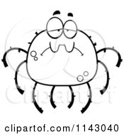 Cartoon Clipart Of A Black And White Sad Spider Vector Outlined Coloring Page