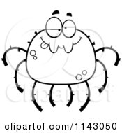 Cartoon Clipart Of A Black And White Drunk Spider Vector Outlined Coloring Page