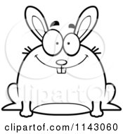 Cartoon Clipart Of A Black And White Chubby Smiling Rabbit Vector Outlined Coloring Page