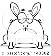 Cartoon Clipart Of A Black And White Chubby Sad Rabbit Vector Outlined Coloring Page