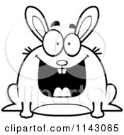 Cartoon Clipart Of A Black And White Chubby Grinning Rabbit Vector Outlined Coloring Page