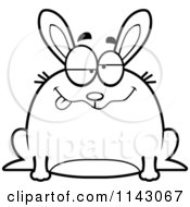 Cartoon Clipart Of A Black And White Chubby Drunk Rabbit Vector Outlined Coloring Page