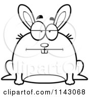 Cartoon Clipart Of A Black And White Chubby Bored Rabbit Vector Outlined Coloring Page