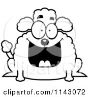 Cartoon Clipart Of A Black And White Chubby Grinning Poodle Vector Outlined Coloring Page