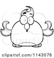 Cartoon Clipart Of A Black And White Chubby Shocked Phoenix Fire Bird Vector Outlined Coloring Page