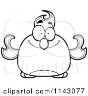 Cartoon Clipart Of A Black And White Chubby Happy Phoenix Fire Bird Vector Outlined Coloring Page
