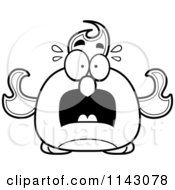 Cartoon Clipart Of A Black And White Chubby Scared Phoenix Fire Bird Vector Outlined Coloring Page