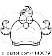Cartoon Clipart Of A Black And White Chubby Sad Phoenix Fire Bird Vector Outlined Coloring Page