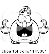 Cartoon Clipart Of A Black And White Chubby Grinning Phoenix Fire Bird Vector Outlined Coloring Page