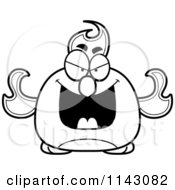 Cartoon Clipart Of A Black And White Chubby Evil Phoenix Fire Bird Vector Outlined Coloring Page