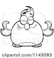 Cartoon Clipart Of A Black And White Chubby Drunk Phoenix Fire Bird Vector Outlined Coloring Page
