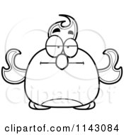 Cartoon Clipart Of A Black And White Chubby Bored Phoenix Fire Bird Vector Outlined Coloring Page