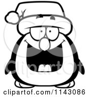 Cartoon Clipart Of A Black And White Chubby Christmas Penguin Vector Outlined Coloring Page