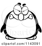 Cartoon Clipart Of A Black And White Chubby Mad Penguin Vector Outlined Coloring Page