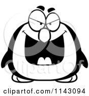 Cartoon Clipart Of A Black And White Chubby Evil Penguin Vector Outlined Coloring Page
