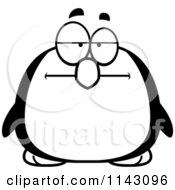 Cartoon Clipart Of A Black And White Chubby Bored Penguin Vector Outlined Coloring Page