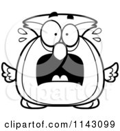 Cartoon Clipart Of A Black And White Chubby Scared Owl Vector Outlined Coloring Page