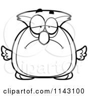 Cartoon Clipart Of A Black And White Chubby Sad Owl Vector Outlined Coloring Page