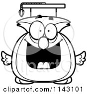 Cartoon Clipart Of A Black And White Chubby Professor Owl Vector Outlined Coloring Page