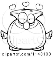 Cartoon Clipart Of A Black And White Chubby Infatuated Owl Vector Outlined Coloring Page