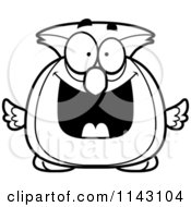 Cartoon Clipart Of A Black And White Chubby Grinning Owl Vector Outlined Coloring Page