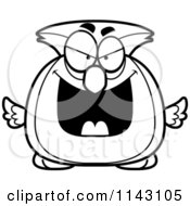 Cartoon Clipart Of A Black And White Chubby Evil Owl Vector Outlined Coloring Page