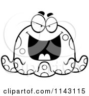Cartoon Clipart Of A Black And White Chubby Evil Octopus Vector Outlined Coloring Page