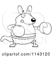 Cartoon Clipart Of A Black And White Chubby Kangaroo Boxing Vector Outlined Coloring Page by Cory Thoman