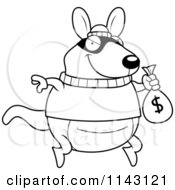 Cartoon Clipart Of A Black And White Kangaroo Robbing A Bank Vector Outlined Coloring Page