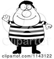 Cartoon Clipart Of A Black And White Chubby French Man Waving Vector Outlined Coloring Page by Cory Thoman
