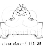 Cartoon Clipart Of A Black And White Greek Man Over A Banner Vector Outlined Coloring Page