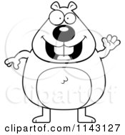 Cartoon Clipart Of A Black And White Waving Beaver Vector Outlined Coloring Page