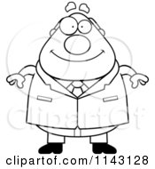 Cartoon Clipart Of A Black And White Chubby Businessman Boss Vector Outlined Coloring Page
