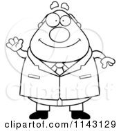 Cartoon Clipart Of A Black And White Chubby Businessman Boss Waving Vector Outlined Coloring Page