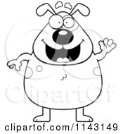 Cartoon Clipart Of A Black And White Waving Dog Vector Outlined Coloring Page