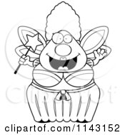 Cartoon Clipart Of A Black And White Chubby Fairy Godmother Holding A Wand Vector Outlined Coloring Page by Cory Thoman