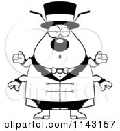 Cartoon Clipart Of A Black And White Shrugging Chubby Flea Circus Master Vector Outlined Coloring Page