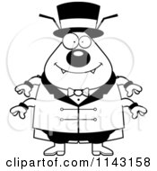 Cartoon Clipart Of A Black And White Chubby Flea Circus Master Vector Outlined Coloring Page