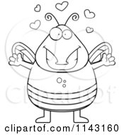 Cartoon Clipart Of A Black And White Loving Chubby Fly Vector Outlined Coloring Page