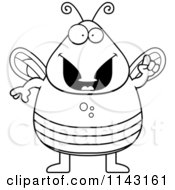 Cartoon Clipart Of A Black And White Chubby Fly With An Idea Vector Outlined Coloring Page