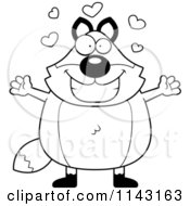 Cartoon Clipart Of A Black And White Chubby Fox Wanting A Hug Vector Outlined Coloring Page