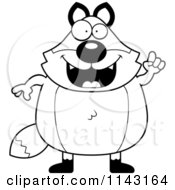 Cartoon Clipart Of A Black And White Chubby Fox With An Idea Vector Outlined Coloring Page