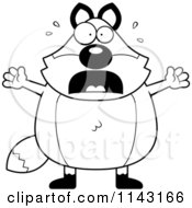 Cartoon Clipart Of A Black And White Chubby Fox Panicking Vector Outlined Coloring Page