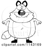 Cartoon Clipart Of A Black And White Chubby Fox Vector Outlined Coloring Page