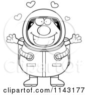 Cartoon Clipart Of A Black And White Loving Astronaut Vector Outlined Coloring Page