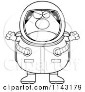 Cartoon Clipart Of A Black And White Mad Astronaut Vector Outlined Coloring Page