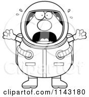 Cartoon Clipart Of A Black And White Stressed Astronaut Vector Outlined Coloring Page