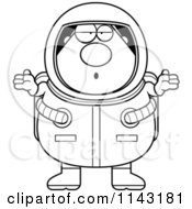 Cartoon Clipart Of A Black And White Shrugging Astronaute Vector Outlined Coloring Page