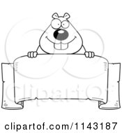 Cartoon Clipart Of A Black And White Beaver Over A Banner Vector Outlined Coloring Page